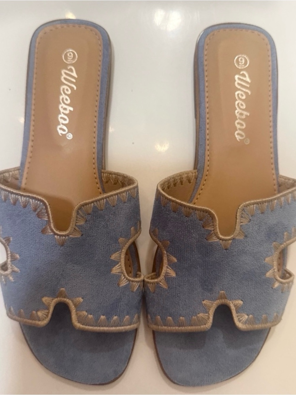 NWT Weeboo Blue Suede Slide Sandals size 9